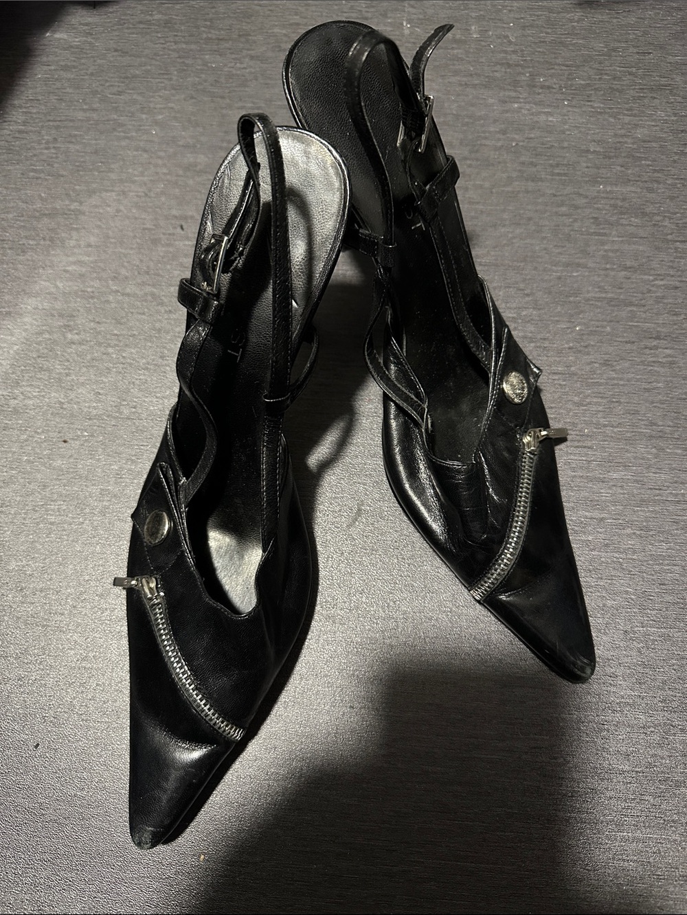 NINE WESR - Classic Women’s Black Pointed Slingback Heels with Decorative Zipper
